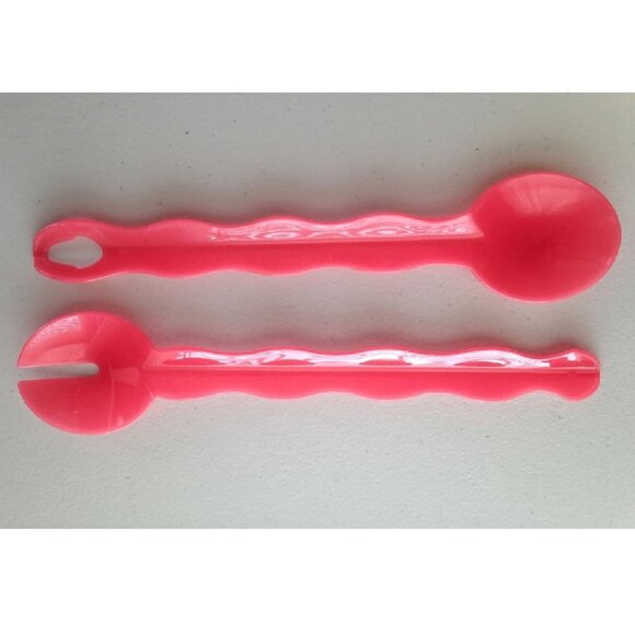 Tupperware Impressions Salad Serving Spoon Fork Interlocking Tongs Set Guava New - Picture 1 of 4